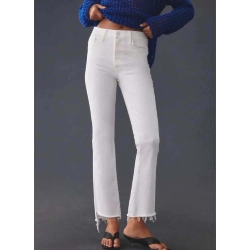 MOTHER The Insider Crop Step Fray Jeans Women 28 White High Rise Raw Hem Denim